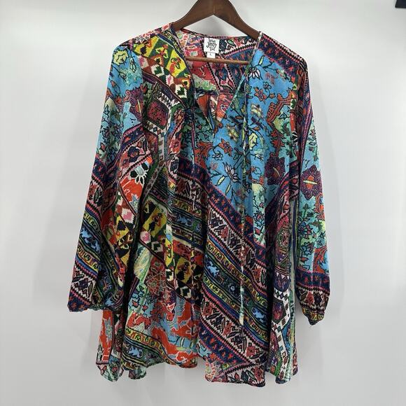 Ivy Jane Blouse Womens Large Multicolor Flowy Boxy Boho Peasant Tunic - Picture 1 of 10